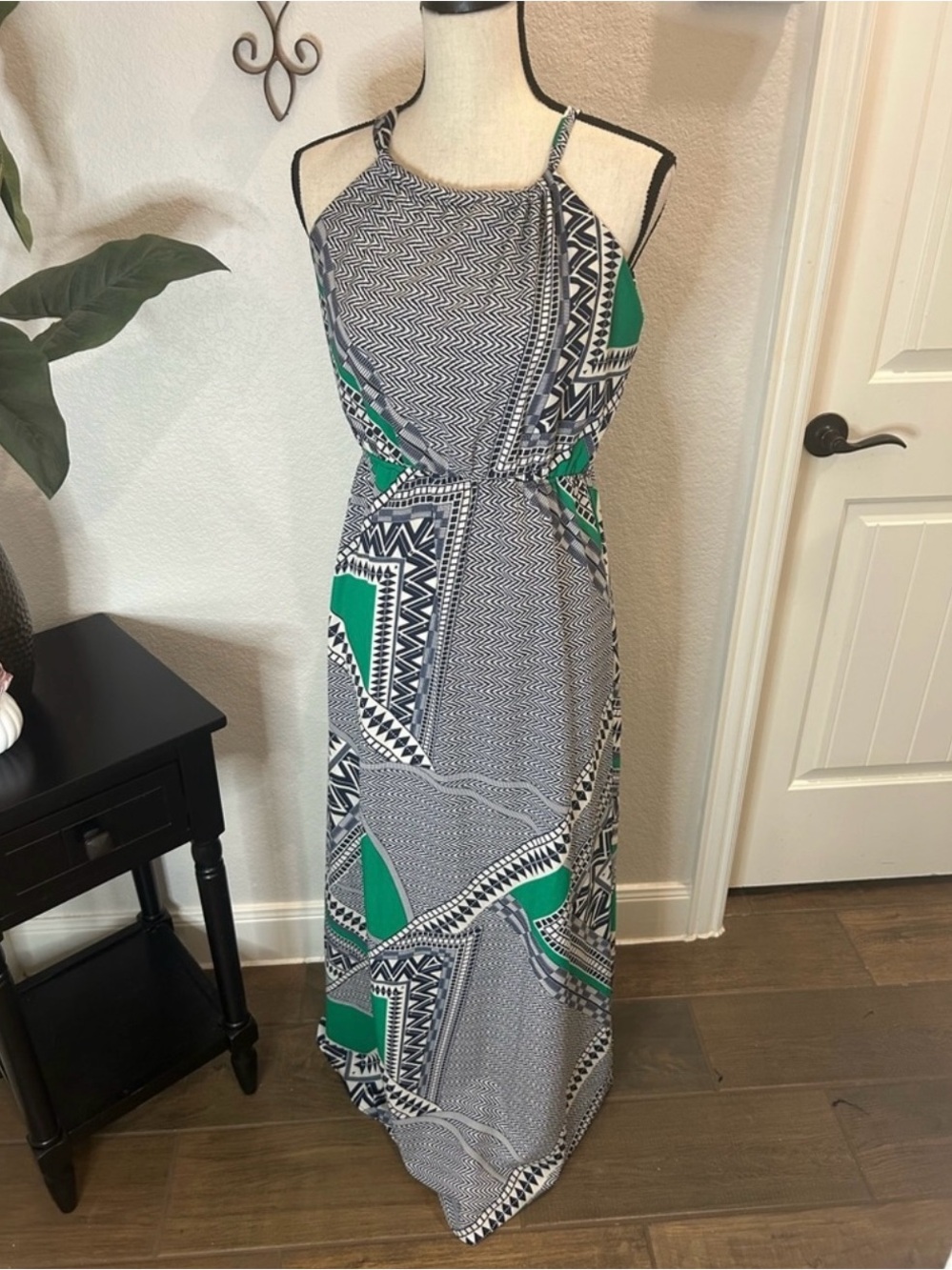 Alya Black & Green Geometric Halter Maxi Dress - Picture 2 of 6